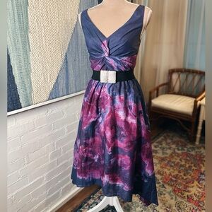 Target x Neiman Marcus LelaRose Purple Floral Midi Dress with Tulle Lining
